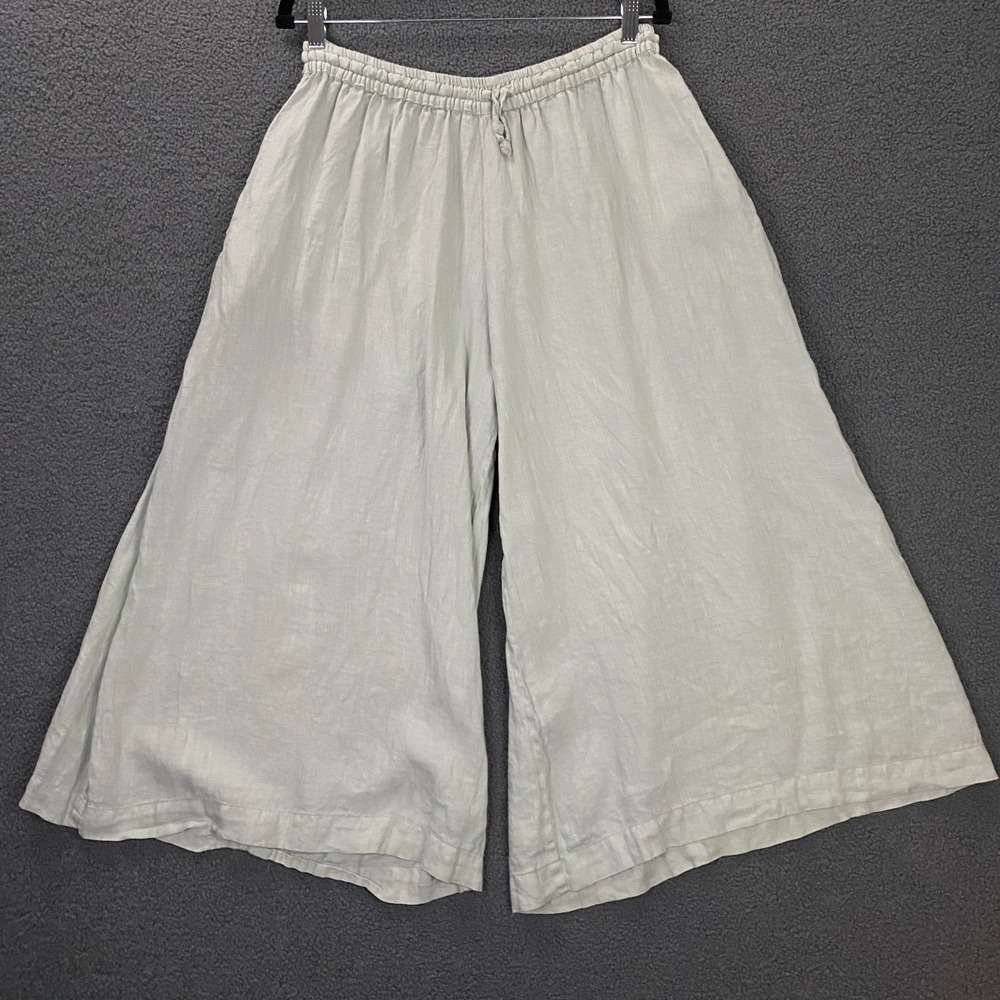Black Crane 100% Linen Pants size Small Mint Green Wide Leg Elastic Waist Beach